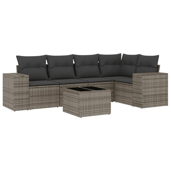 vidaXL Salon de jardin 6 Pièces avec coussins gris résine tressée