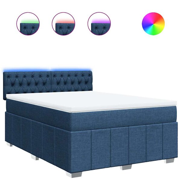 vidaXL Sommier à lattes de lit avec matelas Bleu 140x190 cm Tissu