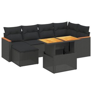vidaXL Salon de jardin 7 Pièces avec coussins noir résine tressée