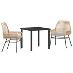 vidaXL Ensemble de salle à manger de jardin 3 pièces avec coussins en rotin poly marron