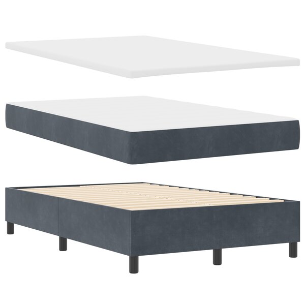 vidaXL Lit à Sommier avec Matelas & Banc Gris Foncé 120x190 cm Velours