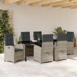 vidaXL Set de salle à manger de jardin de 7 pièces avec coussins Gris clair en poly rattan