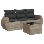 vidaXL Salon de jardin 4 Pièces avec coussins gris clair résine tressée