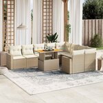 vidaXL Salon de jardin avec coussins 10 Pièces beige résine tressée