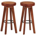 vidaXL Tabourets de bar 2 Pièces Cuir véritable et bois d'acacia solide