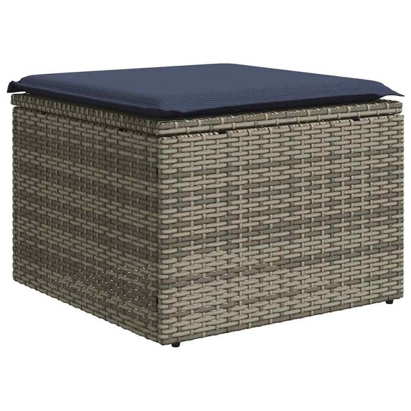 vidaXL Tabouret de jardin avec coussin gris 55x55x37 cm résine tressée