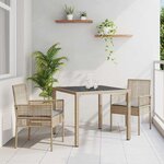 vidaXL Ensemble de salle à manger pour jardin 3 Pièces Beige Poly rotin