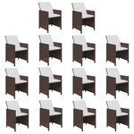 vidaXL Ensemble à dîner de jardin coussins 15Pièces Résine tressée Marron