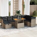 vidaXL Salon de jardin avec coussins 9 Pièces gris résine tressée acacia