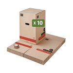 Pack and Move - Lot 10 Cartons Déménagement Premium - 40 X 40 X 60 Cm - Extrême Résistance 30 KG - Réutilisables - Double Épaisseur - Poignées Renforcées - 1 Adhésif Offert