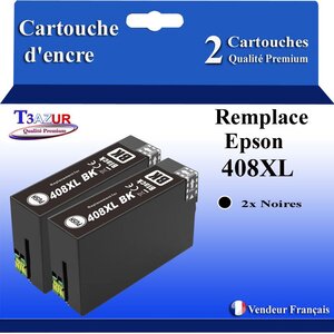 T3AZUR - 2x Cartouches compatibles avec Epson WorkForce Pro WF-C4810DTWF  408  408L  408XL - Noire