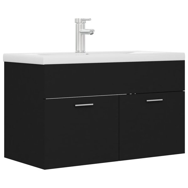 vidaXL Armoire d'évier avec lavabo intégré Noir Aggloméré