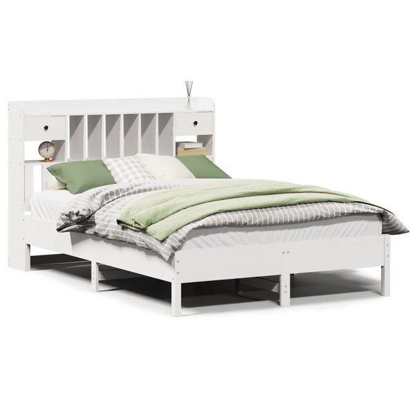 vidaXL Lit bibliothèque sans matelas blanc 135x190 cm bois pin massif