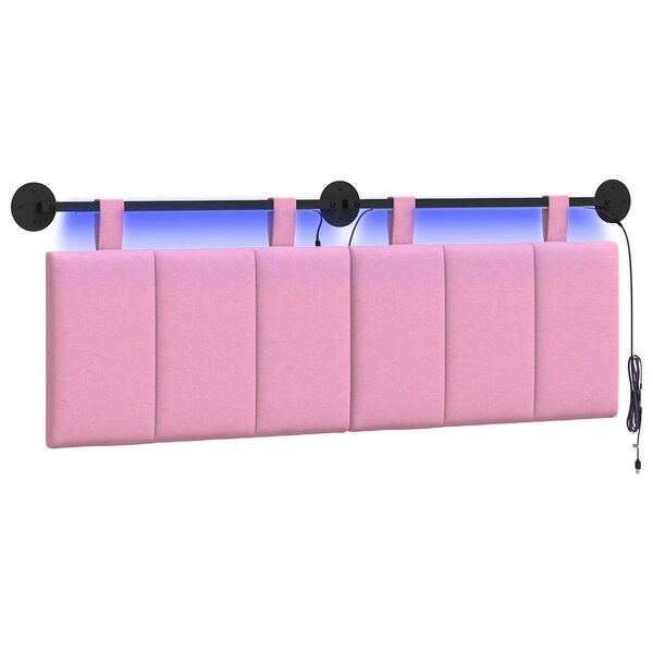 vidaXL Tête de lit suspendue Avec lumière LED Rose Tissu