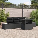 vidaXL Set de canapé de jardin 5 pièces avec coussins en poly rattan noir