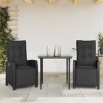 vidaXL Ensemble à manger de jardin avec coussins 3 Pièces Noir