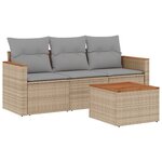 vidaXL Salon de jardin avec coussins 4 Pièces beige résine tressée