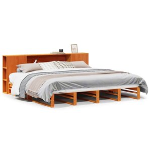 vidaXL Lit bibliothèque sans matelas cire marron 200x200cm bois massif