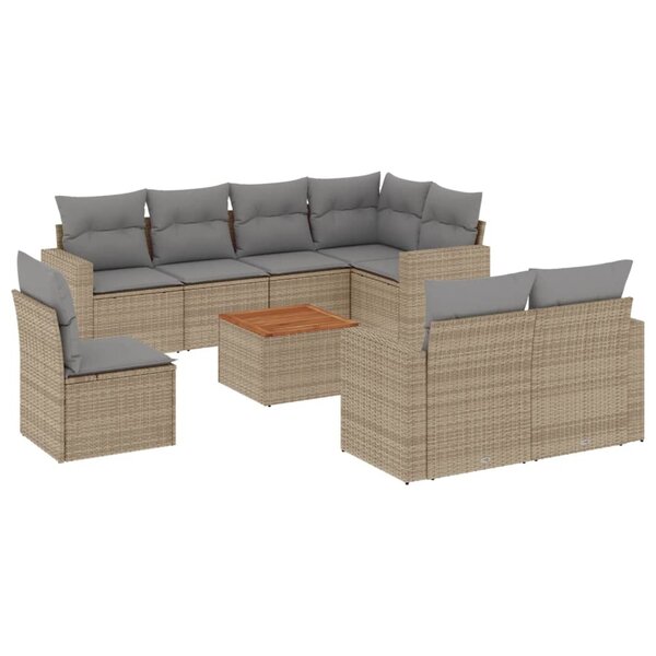vidaXL Salon de jardin avec coussins 9 Pièces beige résine tressée