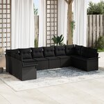 vidaXL Ensemble de canapé de jardin de 10 pièces avec coussins en rotin noir poly