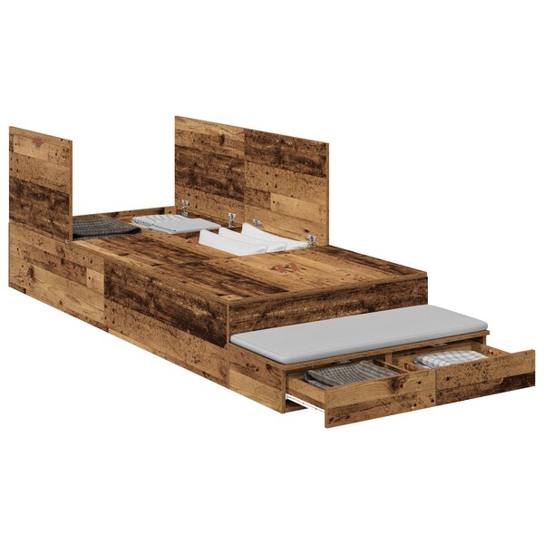 vidaXL Cadre de lit de rangement en vieux bois 75x190 cm