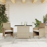 vidaXL Ensemble de bistro 3 Pièces avec coussins beige résine tressée