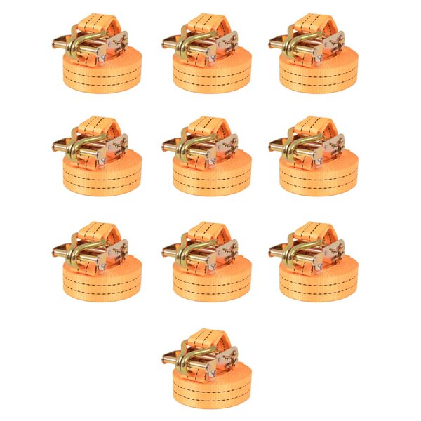 vidaXL Sangle d’arrimage à cliquet 10 Pièces 1 tonne 6 m x 38 mm Orange