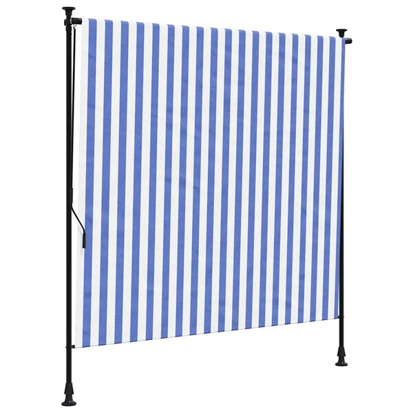 vidaXL Store roulant d'extérieur bleu et blanc 200x270 cm tissu acier