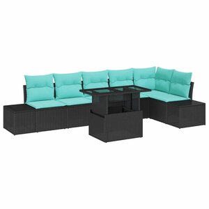 vidaXL Ensemble de canapé de jardin avec coussin 7 Pièces Noir polyrotin