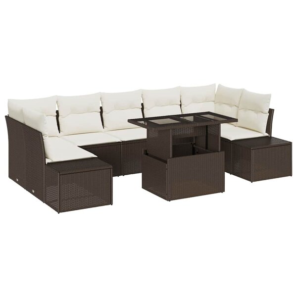 vidaXL Ensemble de canapé de jardin avec coussin 8 Pièces Marron et Crème