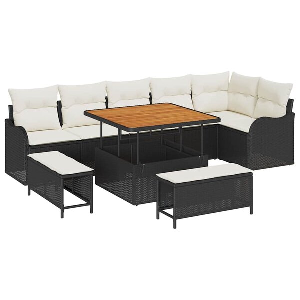 vidaXL Ensemble de canapé de jardin avec coussin 9 Pièces Noir et Crème