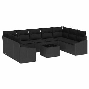 vidaXL Ensemble de salle à manger pour jardin avec coussin 10 Pièces Noir