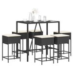 vidaXL Ensemble de bar de jardin 7 Pièces avec coussins noir poly rotin