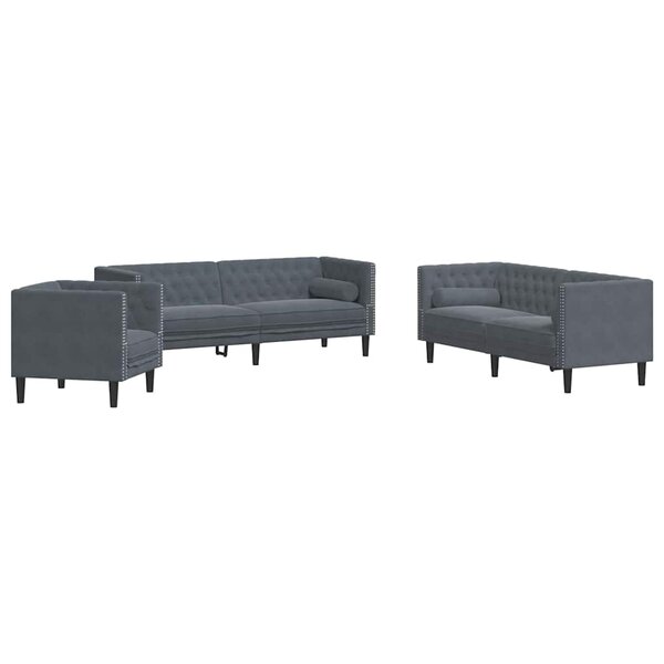 vidaXL Canapé de salon 3 Pièces Gris foncé 194 x 74 5 x 70 5 cm Velours