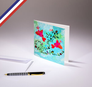 Carte double all you need is love créée et imprimée en france sur papier certifié pefc - oiseaux et cœurs