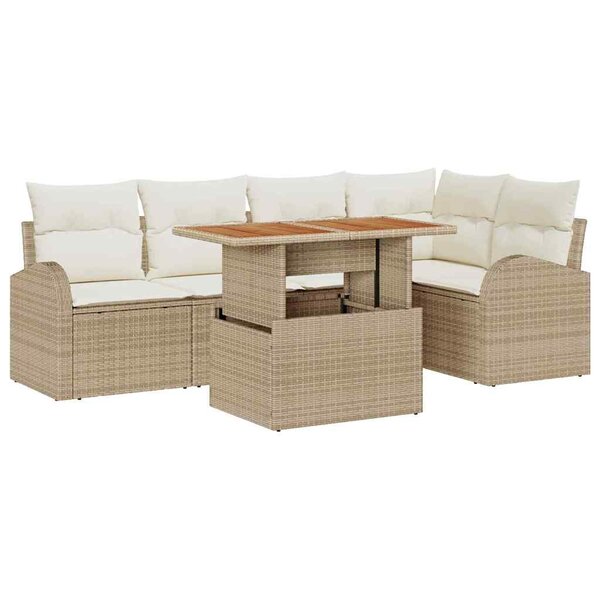 vidaXL Ensemble de canapé de jardin 6 Pièces Beige Poly rotin