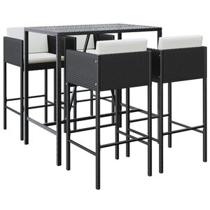 vidaXL Ensemble de bar de jardin 5 Pièces avec coussins noir poly rotin