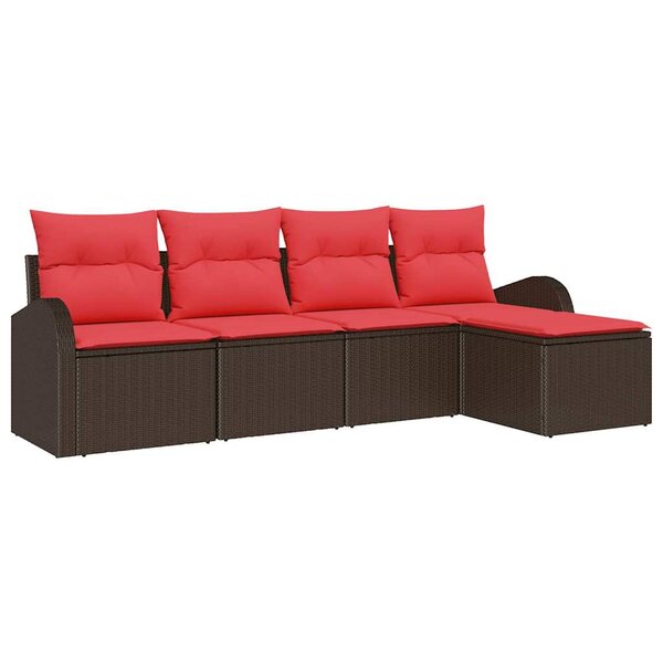 vidaXL Ensemble de Canapés 5 Pièces Marron et rouge polyrotin