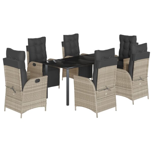 vidaXL Ensemble à manger de jardin et coussins 7 Pièces gris clair rotin