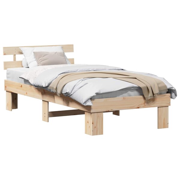 vidaXL Cadre de lit avec tête de lit Naturel 75 x 190 cm Pin massif