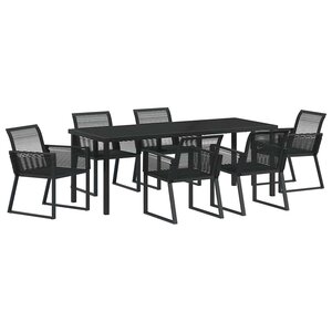 vidaXL Ensemble de salle à manger pour jardin 7 Pièces Noir Poly rotin