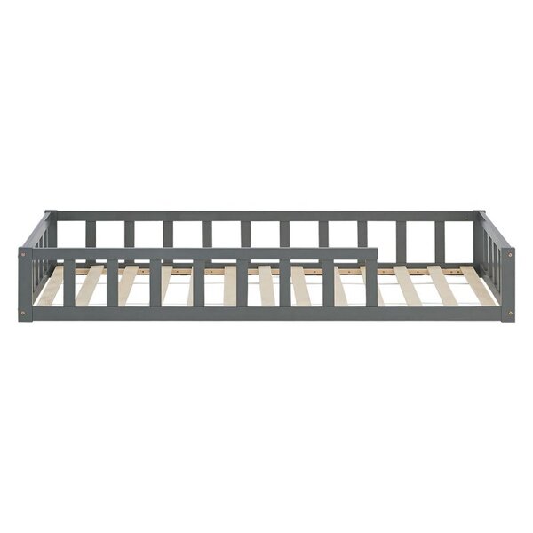 Lit enfant Montessori 90x200cm gris avec barrières - Pin massif