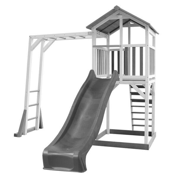 AXI Structure de jeu Beach Tower  Blanc Gris  avec cadre escalade et toboggan Gris
