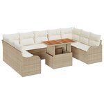 Ensemble de Canapés de Jardin de 10 Pièces avec Coussins Beige Poly Rattan Acacia