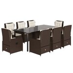 vidaXL Ensemble à manger de jardin et coussins 9 Pièces marron poly rotin