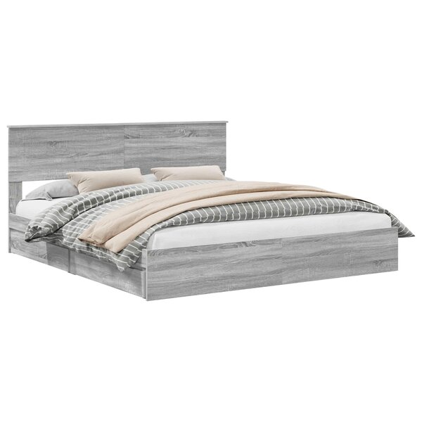 vidaXL Lit de Rangement Gris Sonoma 180 x 200 cm Bois d'ingénierie