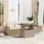 vidaXL Salon de jardin avec coussins 5 Pièces beige résine tressée