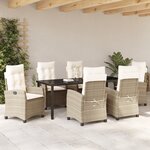 vidaXL Ensemble de salle à manger de jardin en 7 pièces avec coussins Beige Rattan Poly