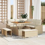 Ensemble de canapé de jardin 8 pièces avec coussins Beige Poly Rattan Acacia