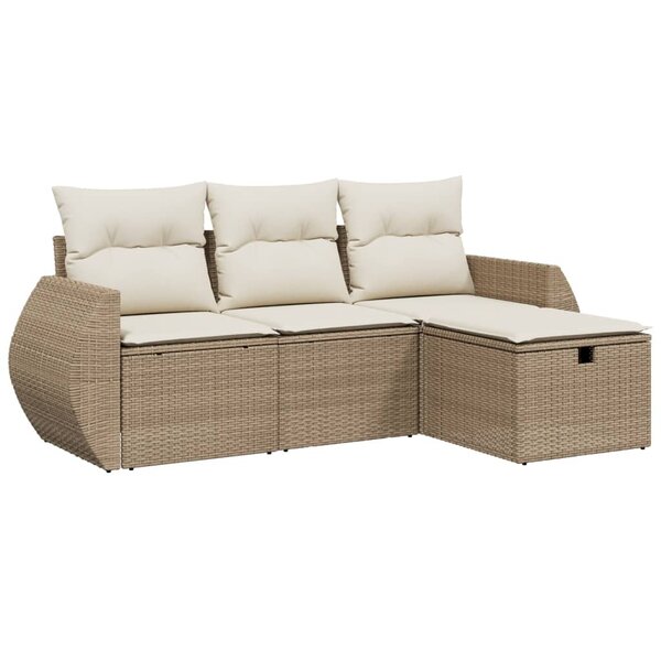vidaXL Salon de jardin avec coussins 4 Pièces beige résine tressée